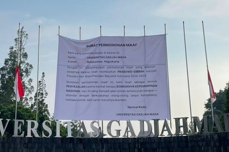 Viral Spanduk di Gerbang Masuk UGM Berisi Surat Permohonan Maaf Terkait Prabowo-Gibran, Begini Klarifikasi Pihak Kampus